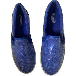 Coach Blue Sequin Slip On Sneakers Mob Wife  Sz 6.5